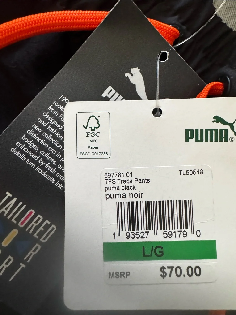 Puma Black Joggers with Bright Orange Drawstring